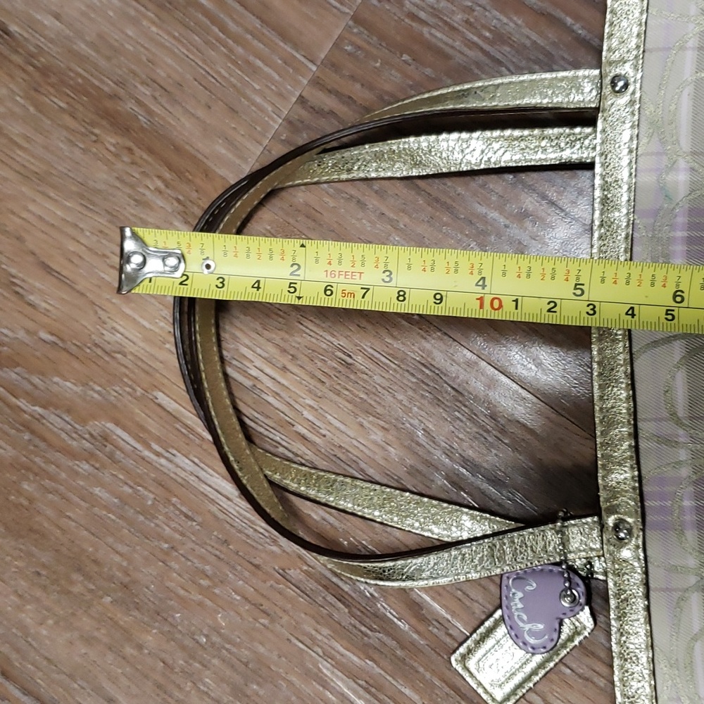 COACH Metallic Gold Plaid Monogram Logo Mini Handbag Luxury Formal Occassion - Picture 8 of 11